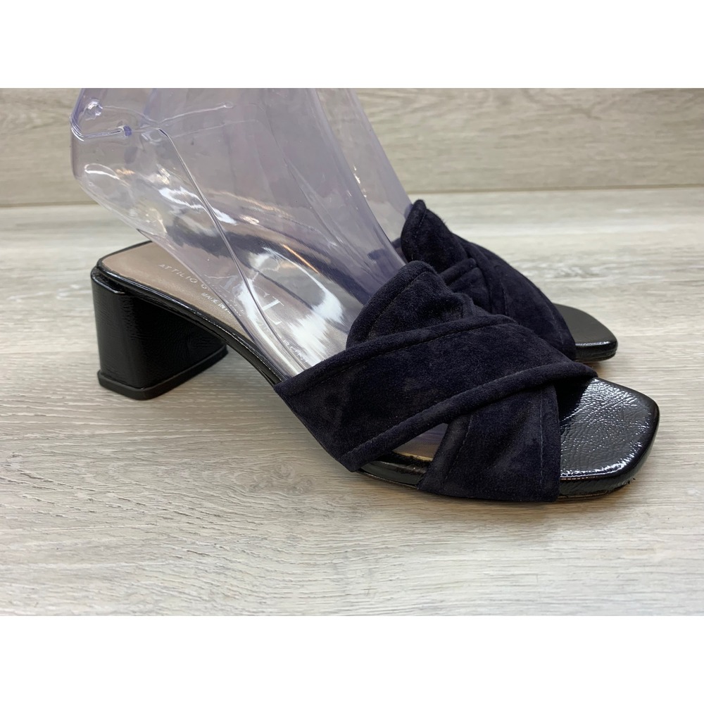 AGL Attilio Giusti Leombruni Black Suede Black Patent Block Heel Sandals 6